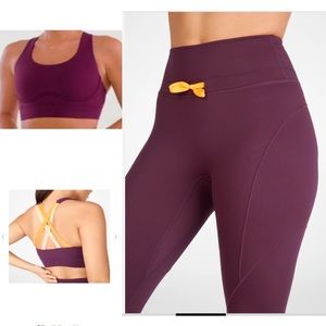 Fabletics High Waist Motion365 Paneled Legging Sports Bra Set Plum Orange Size M